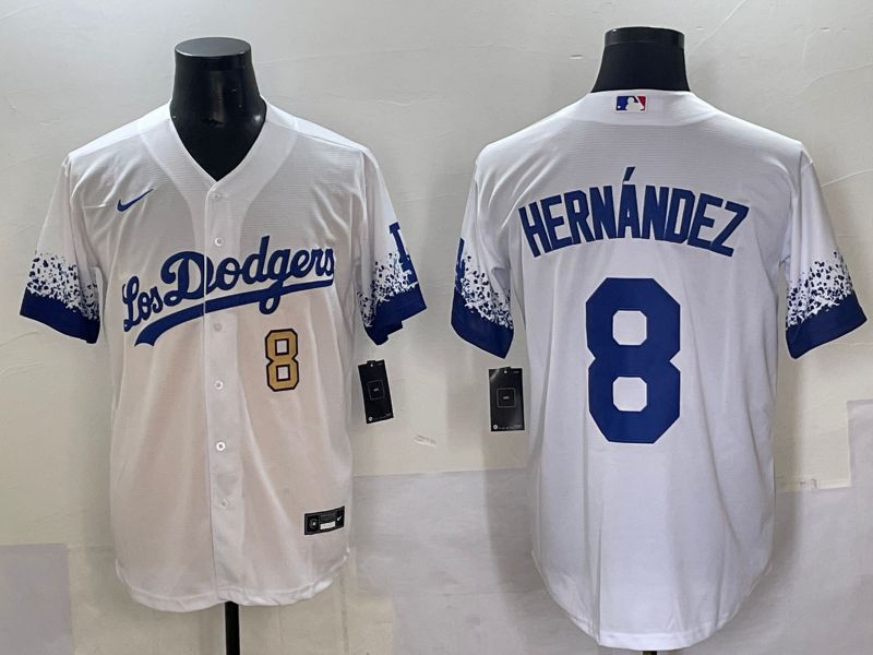 Men 2025 Los Angeles Dodgers #8 Hernandez White blue City Edition Nike MLB Jersey style 2->los angeles dodgers->MLB Jersey
